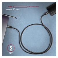 AXAGON BUCM3-CM30AB, SPEED kabel USB-C <-> USB-C, 3m, USB 3.2 Gen 1, PD 60W 3A, ALU, oplet, černý