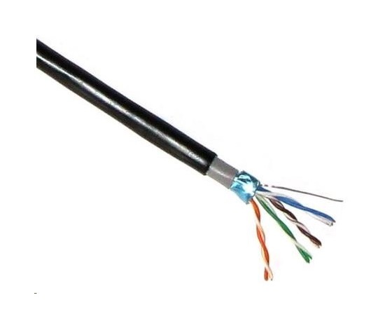 BAZAR - FTP kabel LYNX Cat5E, drát, dvojitý venkovní PE+PVC, černý, 305m cívka - poškozený obal