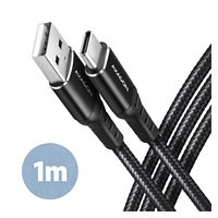 AXAGON BUCM-AM10AB, HQ kabel USB-C <-> USB-A, 1m, USB 2.0, 3A, ALU, oplet, černý