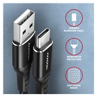 AXAGON BUCM-AM15AB, HQ kabel USB-C <-> USB-A, 1.5m, USB 2.0, 3A, ALU, oplet, černý