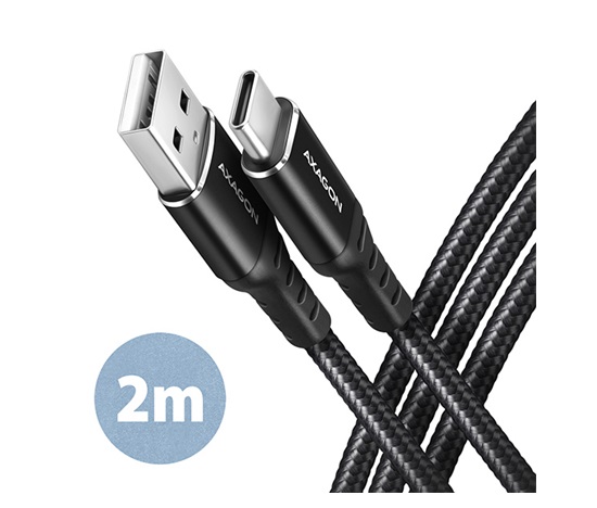 AXAGON BUCM-AM20AB, HQ kabel USB-C <-> USB-A, 2m, USB 2.0, 3A, ALU, oplet, černý