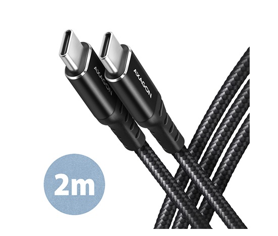 AXAGON BUCM-CM20AB, HQ kabel USB-C <-> USB-C, 2m, USB 2.0, PD 60W 3A, ALU, oplet, černý