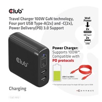 Club3D cestovní nabíječka 100W GAN technologie, 2xUSB-A a 2xUSB-C, PD 3.0 Support