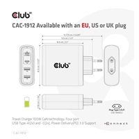 Club3D cestovní nabíječka 100W GAN technologie, 2xUSB-A a 2xUSB-C, PD 3.0 Support