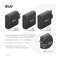 Club3D cestovní nabíječka 100W GAN technologie, 2xUSB-A a 2xUSB-C, PD 3.0 Support