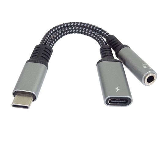 PremiumCord Redukce USB-C /3,5mm jack s DAC chipem + USB-C pro nabíjení 13cm