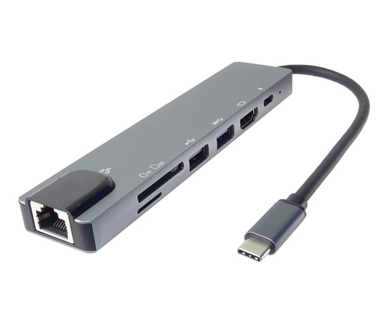 PremiumCord Adaptér USB-C na HDMI + USB3.0 + USB2.0 + PD + SD/TF + RJ45