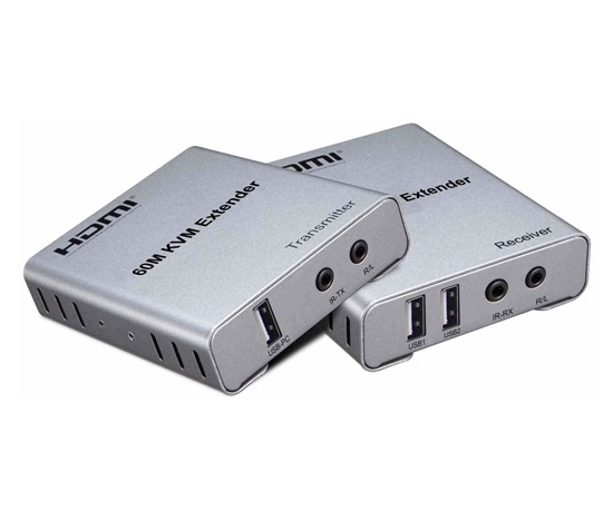 PremiumCord HDMI KVM extender s 2xUSB na 60m s audiem přes jeden kabel Cat5/6