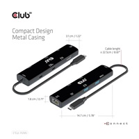 Club3D hub USB-C Gen3x2 (USB4), 6-in-1 Hub s HDMI 8K60Hz/4K120Hz, 2xUSB-A, RJ45 a 2xUSB-C, 1xData, 1xPD - nabíjení 100W