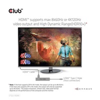 Club3D hub USB-C Gen3x2 (USB4), 6-in-1 Hub s HDMI 8K60Hz/4K120Hz, 2xUSB-A, RJ45 a 2xUSB-C, 1xData, 1xPD - nabíjení 100W