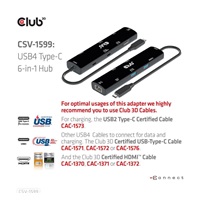 Club3D hub USB-C Gen3x2 (USB4), 6-in-1 Hub s HDMI 8K60Hz/4K120Hz, 2xUSB-A, RJ45 a 2xUSB-C, 1xData, 1xPD - nabíjení 100W