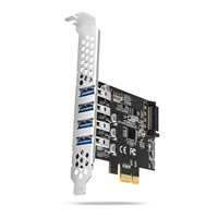 AXAGON PCEU-43RS, PCIe řadič, 4x USB 3.2 Gen 1 port, 5 Gbps, napájení z PCIe nebo SATA, SP & LP