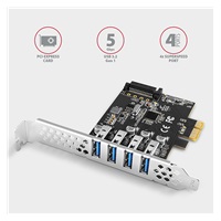 AXAGON PCEU-43RS, PCIe řadič, 4x USB 3.2 Gen 1 port, 5 Gbps, napájení z PCIe nebo SATA, SP & LP