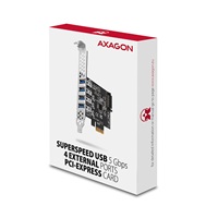 AXAGON PCEU-43RS, PCIe řadič, 4x USB 3.2 Gen 1 port, 5 Gbps, napájení z PCIe nebo SATA, SP & LP