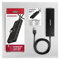 AXAGON HUE-F7A, 7x USB 3.2 Gen 1 ALU FLAT CHARGING hub, micro USB napájecí konektor, kabel USB-A 1m