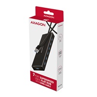 AXAGON HUE-F7A, 7x USB 3.2 Gen 1 ALU FLAT CHARGING hub, micro USB napájecí konektor, kabel USB-A 1m