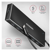 AXAGON HUE-F7C, 7x USB 3.2 Gen 1 ALU FLAT CHARGING hub, micro USB napájecí konektor, kabel USB-C 30cm