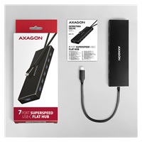 AXAGON HUE-F7C, 7x USB 3.2 Gen 1 ALU FLAT CHARGING hub, micro USB napájecí konektor, kabel USB-C 30cm
