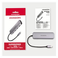 AXAGON HMC-HCR3A, USB 3.2 Gen 1 hub, porty 3x USB-A, HDMI 4k/30Hz, SD/microSD, kabel USB-C 20cm
