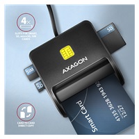 AXAGON CRE-SM3SD, USB-A FlatReader 4-slot čtečka Smart card (eObčanka) + SD/microSD/SIM, kabel 1.3 m