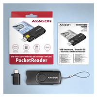 AXAGON CRE-SMP2A, USB-A PocketReader 4-slot čtečka Smart card (eObčanka) + SD/microSD/SIM
