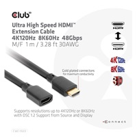 Club3D prodlužovací Ultra rychlý HDMI kabel, 4K120Hz, 8K60Hz, 48Gbps, M/F, 1m, 30 AWG