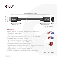 Club3D prodlužovací Ultra rychlý HDMI kabel, 4K120Hz, 8K60Hz, 48Gbps, M/F, 1m, 30 AWG