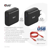 Club3D cestovní nabíječka 100W GAN technologie, USB-IF TID certified, USB Type-C, Power Delivery(PD) 3.0 Support