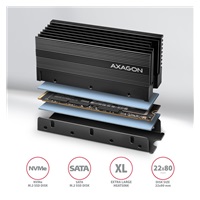 AXAGON CLR-M2XL, hliníkový pasivní chladič pro jedno i oboustranný M.2 SSD disk, výška 36 mm