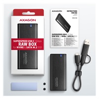 AXAGON EEM2-SB2, USB-C 3.2 Gen 2 - M.2 NVMe & SATA SSD kovový RAW box, bezšroubkový, černý