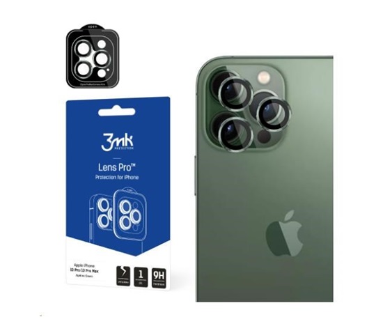 3mk tvrzené sklo Lens Pro ochrana kamery pro Apple iPhone 13 Pro / iPhone 13 Pro Max, zelená