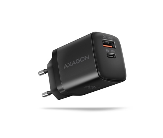 AXAGON ACU-PQ30, Sil nabíječka do sítě 30W, 2x port (USB-A + USB-C), PD3.0/PPS/QC4+/SFC/AFC/Apple, černá