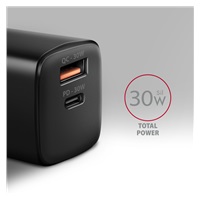 AXAGON ACU-PQ30, Sil nabíječka do sítě 30W, 2x port (USB-A + USB-C), PD3.0/PPS/QC4+/SFC/AFC/Apple, černá