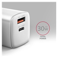 AXAGON ACU-PQ30W, Sil nabíječka do sítě 30W, 2x port (USB-A + USB-C), PD3.0/PPS/QC4+/SFC/AFC/Apple, bílá
