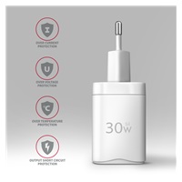 AXAGON ACU-PQ30W, Sil nabíječka do sítě 30W, 2x port (USB-A + USB-C), PD3.0/PPS/QC4+/SFC/AFC/Apple, bílá