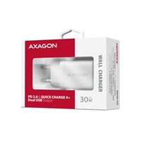 AXAGON ACU-PQ30W, Sil nabíječka do sítě 30W, 2x port (USB-A + USB-C), PD3.0/PPS/QC4+/SFC/AFC/Apple, bílá