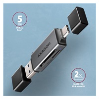 AXAGON CRE-DAC, USB-C + USB-A, 5 Gbps - MINI čtečka karet, 2-slot & lun SD/microSD, podpora UHS-I