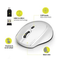 PORT bezdrátová myš SILENT, USB-A/USB-C dongle, 2,4Ghz, 1600DPI, bílá