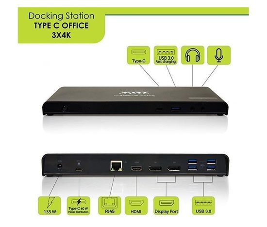 PORT dokovací stanice USB-C 9v1 3x4K, 2x Display Port, HDMI,3x USB, USB-C, Ethernet, jack