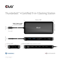 Club3D Dokovací stanice Thunderbolt 4 certifikovaný 11v1, 3xUSB-C, 3xUSB-A, PD