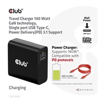 Club3D cestovní nabíječka USB-C 140W GaN Technologie, 1xUSB-C, podpora PD 3.1