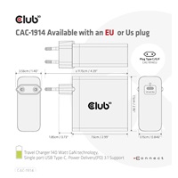 Club3D cestovní nabíječka USB-C 140W GaN Technologie, 1xUSB-C, podpora PD 3.1