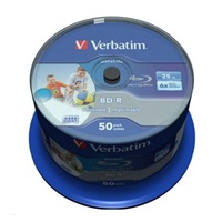 VERBATIM BD-R SL Datalife (50-pack)Blu-Ray/Spindle/6x/25GB WHITE BLUE SURFACE