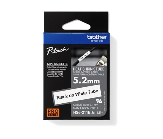Před použitím nových bužírek HSe-xxxE je nutné aktualizovat firmware tiskárny.<br>
BROTHER smršťovací bužírka - HSE-211E bílá pro E300VP H300 H500 E550 P700 P750 D800 P900 P950 - 5,2 / o 0,8-3,1 / 3:1