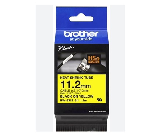 Před použitím nových bužírek HSe-xxxE je nutné aktualizovat firmware tiskárny.<br>
BROTHER smršťovací bužírka - HSE-631E žlutá pro E300VP H300 H500 E550 P700 P750 D800 P900 P950 - 11,2 / 2,1-7mm / 3:1