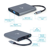 GEMBIRD CABLEXPERT USB-C 6-in-1 multi-port adapter (Hub3.1 + HDMI + VGA + PD + čtečka karet + stereo audio)