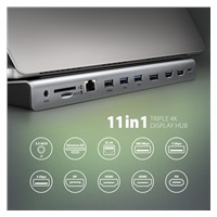 AXAGON HMC-4KX3 USB 5Gbps hub, 3x USB-A, 2x HDMI, DP, RJ-45 GLAN, SD/microSD, audio, PD 100W, kabel USB-C 40cm