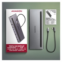 AXAGON HMC-4KX3 USB 5Gbps hub, 3x USB-A, 2x HDMI, DP, RJ-45 GLAN, SD/microSD, audio, PD 100W, kabel USB-C 40cm