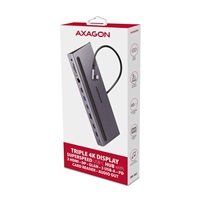 AXAGON HMC-4KX3 USB 5Gbps hub, 3x USB-A, 2x HDMI, DP, RJ-45 GLAN, SD/microSD, audio, PD 100W, kabel USB-C 40cm