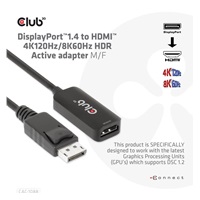 Club3D Adaptér aktivní DisplayPort 1.4 na HDMI 4K120Hz/8K60Hz HDR (M/F), černá